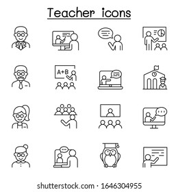 Teacher icons set in thin line style