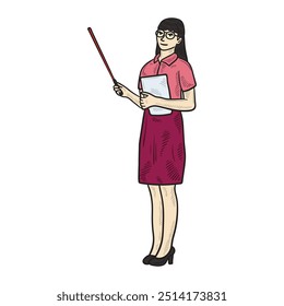 Teacher Illustration Colored - Teacher Woman-01