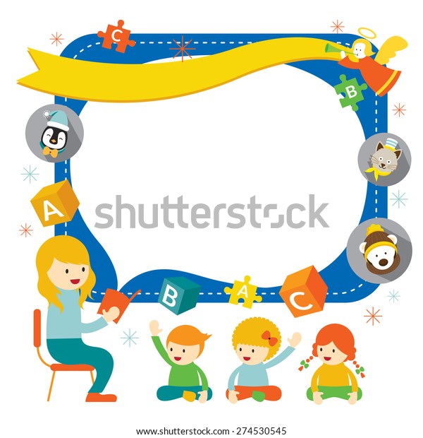 アイコンと教師と子ども 枠 幼稚園 幼稚園 幼稚園 教育 学習 学習のコンセプト のベクター画像素材 ロイヤリティフリー