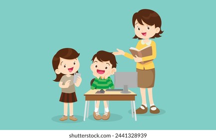 teacher and kids learning computer technology education courses