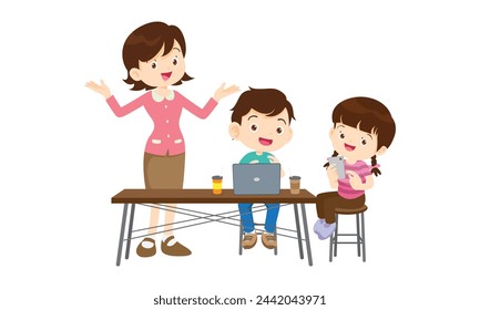 teacher and kids learning computer technology education courses
