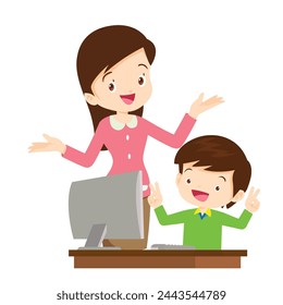 teacher and kids learning computer technology education courses