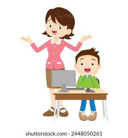 teacher and kids learning computer technology education courses