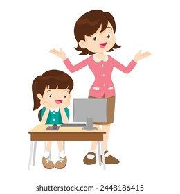 teacher and kids learning computer technology education courses