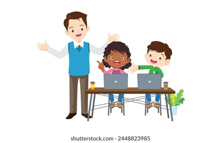 teacher and kids learning computer technology education courses