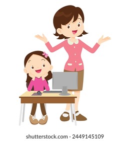 teacher and kids learning computer technology education courses