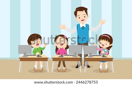 teacher and kids learning computer technology education courses