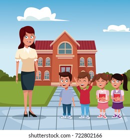 Teacher with kids at school