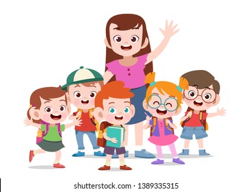 teacher with kids vector illustration isolated