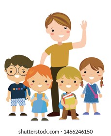 teacher with kids vector illustration isolated