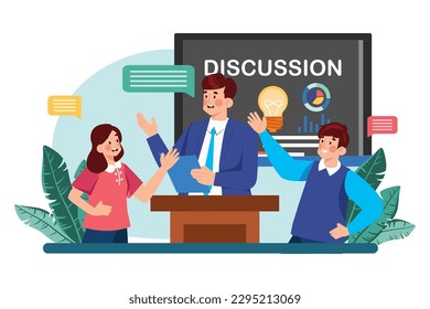 Un profesor dirige una discusión de clase sobre un evento actual.