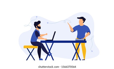 Teacher learning education vector illustration school classroom with laptop. Cartoon student lesson study concept university design. Knowledge training online on computer tutor. Lecture web course
