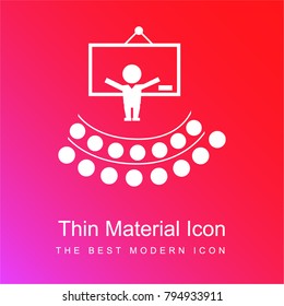 Teacher lecture in front an auditory red and pink gradient material white icon minimal design