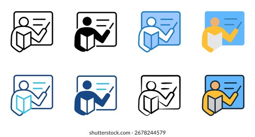 Teacher lecture icon set multiple style collection 
