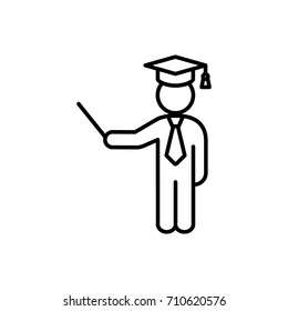teacher lecturer with graduation cap and tie line black icon