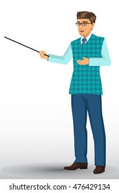 Teacher or lecturer in presentation poses, isolated on white background vector illustration