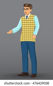 Teacher or lecturer in presentation poses, vector illustration