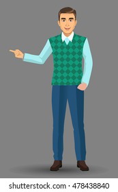 Teacher or lecturer in presentation poses, vector illustration