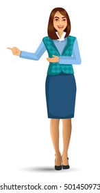 Teacher or lecturer in presentation poses, vector illustration