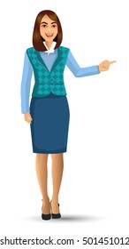 Teacher or lecturer in presentation poses, vector illustration