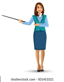 Teacher or lecturer in presentation poses, vector illustration