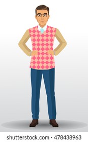 Teacher or lecturer with standing position, vector illustration