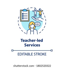 Teacher Led Services Concept Icon. Toddlers Education. Child Guidance Center. Play, Child Care School Counselor Idea Thin Line Illustration. Vector Isolated Outline RGB Color Drawing. Editable Stroke