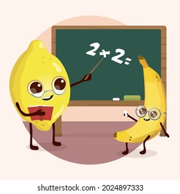 Teacher lemon shows a student a banana a mathematical example