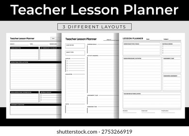 Teacher Lesson Planner Bundle Vector Illustration, Printable Weekly Academic Lesson Plan Interior, Educational Organizer Template for Educators