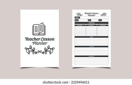 Teacher Lesson Planner KDP Interior. Lesson planner logbook for educational organizations. Teachers lesson and task organizer