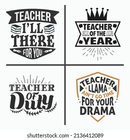 Teacher lettering typographic quotes design bundle