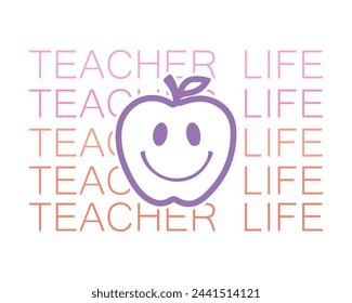 Teacher life quote lettering retro typographic outlined art sign on white background