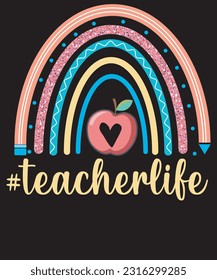 Teacher Life Retro boho Rainbow Teacher appreciation T-shirt Design