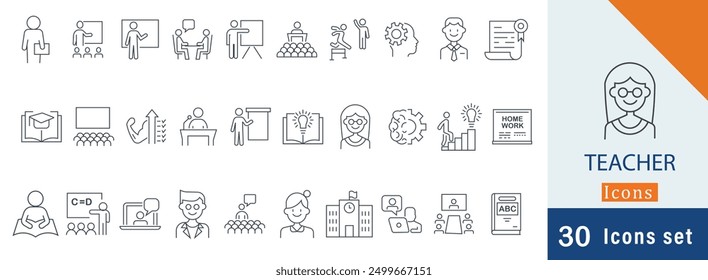 Teacher line art icon set