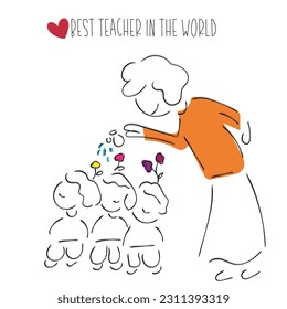 Teacher line art vector. best teacher in the world. teachers day art. 