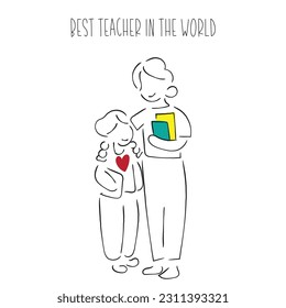 Teacher line art vector. best teacher in the world. teachers day art. 