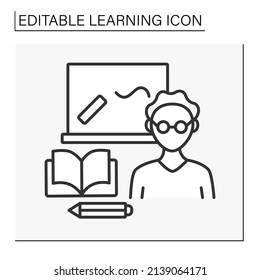  Teacher line icon. Education at school. Skills are improving. Classroom. Learning concept. Isolated vector illustration. Editable strok