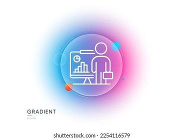 Teacher line icon. Gradient blur button with glassmorphism. Conference presenter sign. Education seminar symbol. Transparent glass design. Teacher line icon. Vector
