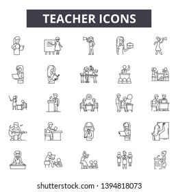 Teacher line icon signs.  Linear vector outline illustration set concept.