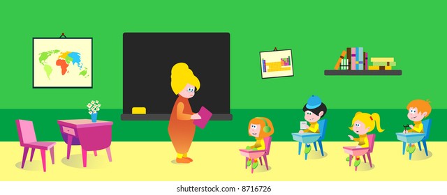 Teacher and little pupils in a classroom