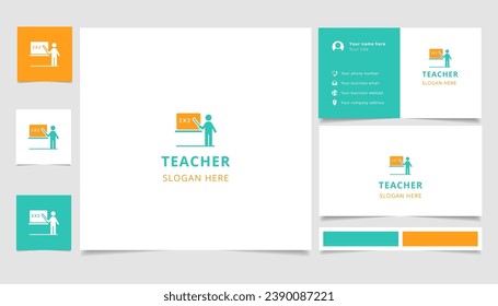 Teacher logo design with editable slogan. Branding book and business card template.