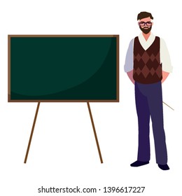 teacher male with chalkboard character vector illustration design