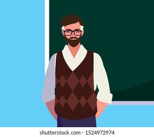 teacher male with chalkboard character vector illustration design