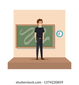 teacher male with chalkboard in classroom