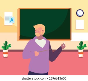 teacher male in the classroom character vector illustration design