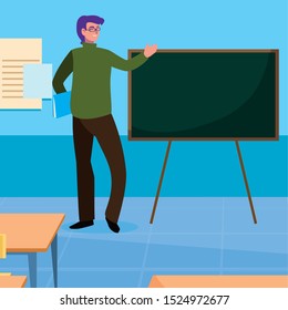 teacher male in the classroom character vector illustration design