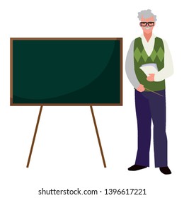 teacher male with documents and chalkboard vector illustration design