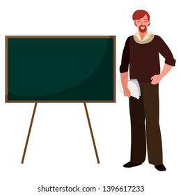 teacher male with documents and chalkboard vector illustration design