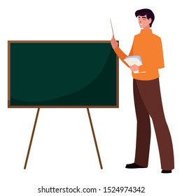 teacher male with documents and chalkboard vector illustration design