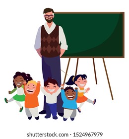 Teacher Male Kids Students Chalkboard Vector Stock Vector (Royalty Free ...